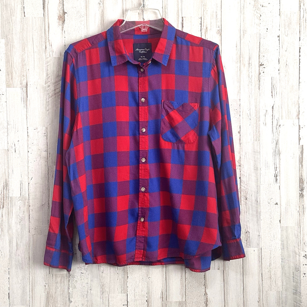 American Eagle Womens Shirt XL Plaid Blouse Button Front‎ Long Sleeve Lumberjack